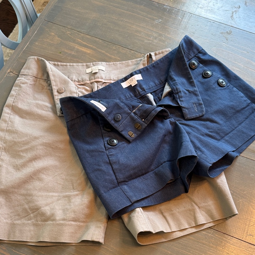LOFT Navy and Tan Women's Button Shorts